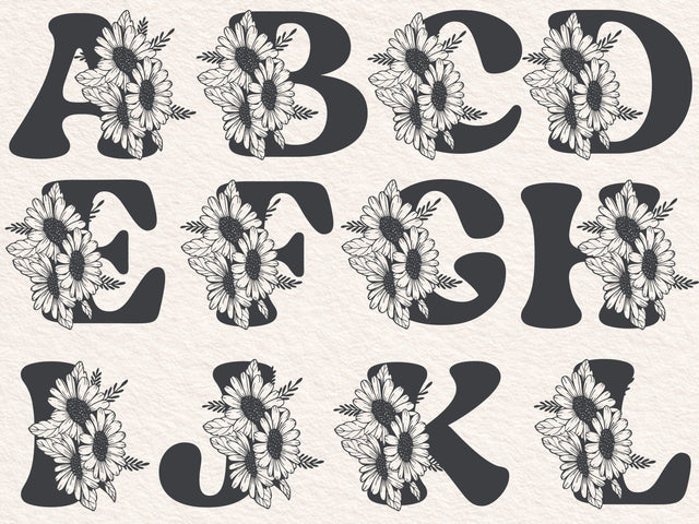 Flower A to Z Alphabet with Daisies and Leaves Svg file, Flower 0 to 9 Numbers Svg, Alphabet Svg,Daisy Flower Ornaments,Wedding table number SVG DesignDestine 