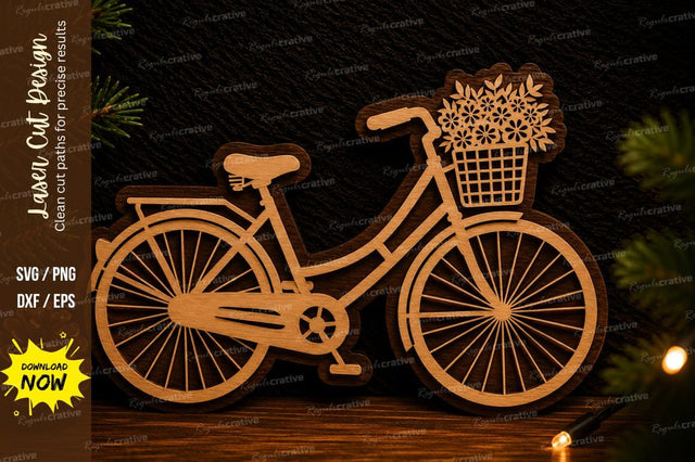 Flower Basket Bicycle Laser Cut SVG Design SVG Regulrcrative 