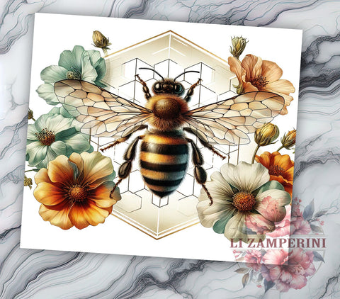 Flower Bee Honeycomb 20oz Tumbler Wrap PNG, Honeycomb Tumbler Png, Straight & Tapered Tumbler Wrap, Instant Digital Download Sublimation Li Zamperini 