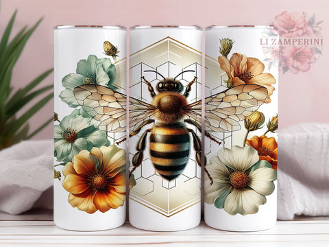Flower Bee Honeycomb 20oz Tumbler Wrap PNG, Honeycomb Tumbler Png, Straight & Tapered Tumbler Wrap, Instant Digital Download Sublimation Li Zamperini 