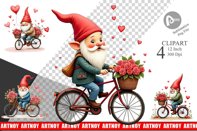 Flower Bike Gnome Clipart Sublimation artnoy 