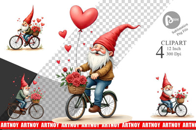 Flower Bike Gnome Clipart Sublimation artnoy 