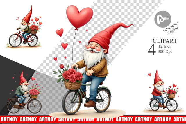 Flower Bike Gnome Clipart Sublimation artnoy 