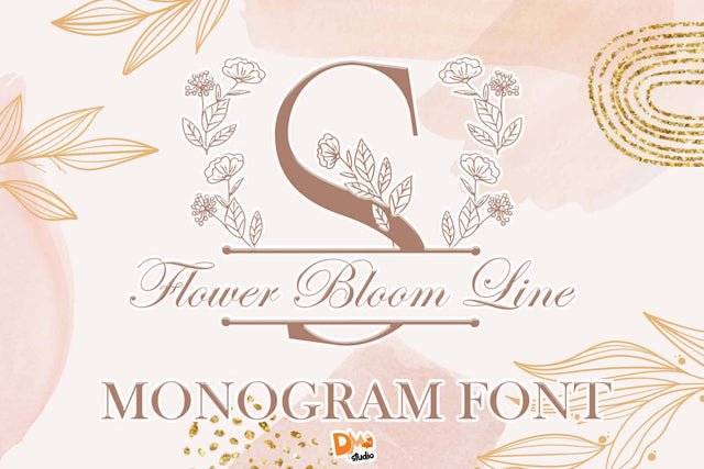 Flower Bloom Line Monogram Font Dm Letter Studio 