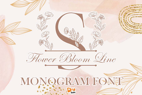 Flower Bloom Line Monogram Font Dm Letter Studio 
