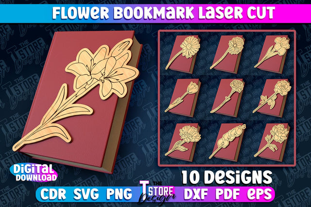 Flower Bookmark Laser Cut | Bookmark Laser Cut Design | CNC Files SVG The T Store Design 