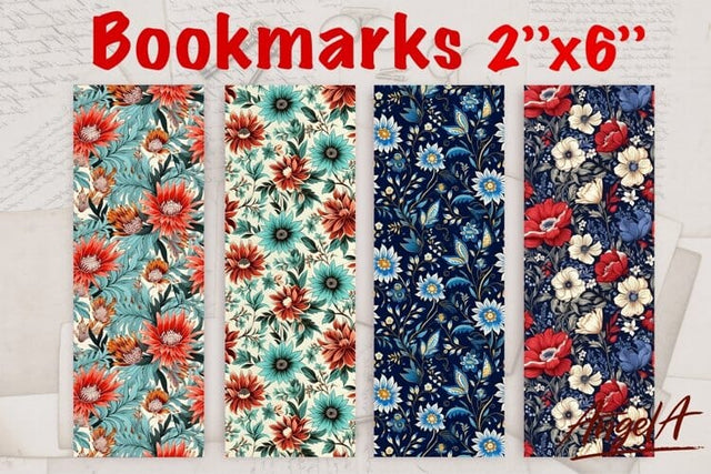 Flower bookmarks printable / batik floral pattern Sublimation Angelina Semenova 
