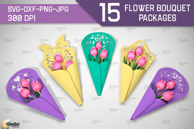 Flower bouquet package bundle. Flower wrap paper cut SVG 3D Paper Evgenyia Guschina 