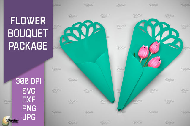 Flower Bouquet Package SVG. Gift Package Paper Cut 3D Paper Evgenyia Guschina 