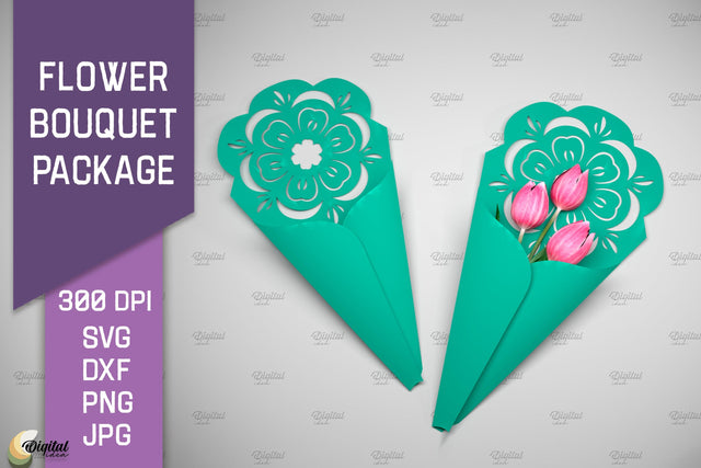 Flower Bouquet Package SVG. Gift Package Paper Cut 3D Paper Evgenyia Guschina 