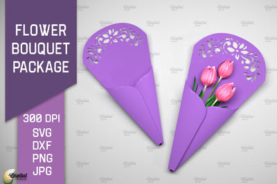 Flower Bouquet Package SVG. Gift Package Paper Cut 3D Paper Evgenyia Guschina 