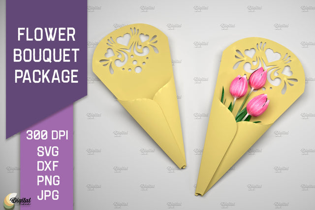 Flower Bouquet Package SVG. Gift Package Paper Cut 3D Paper Evgenyia Guschina 