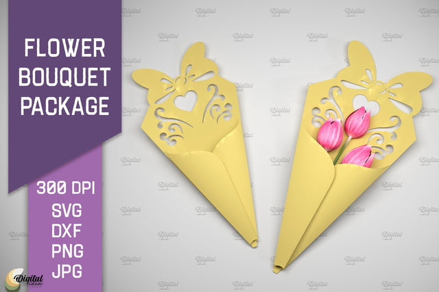 Flower Bouquet Package SVG. Gift Package Paper Cut 3D Paper Evgenyia Guschina 
