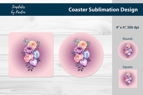 Flower Bouquet Round Coaster Sublimation Design Sublimation Templates by Pauline 