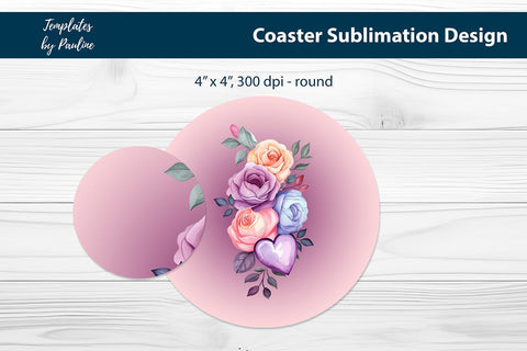 Flower Bouquet Round Coaster Sublimation Design Sublimation Templates by Pauline 
