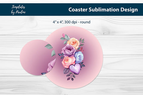 Flower Bouquet Round Coaster Sublimation Design Sublimation Templates by Pauline 