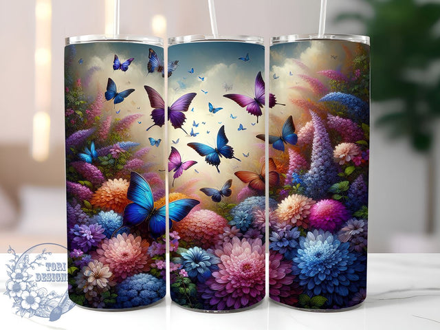 Flower Butterfly 20oz Skinny Tumbler, Butterfly Tumbler Png, Straight & Tapered Tumbler Wrap, Instant Digital Download Sublimation ToriDesigns 