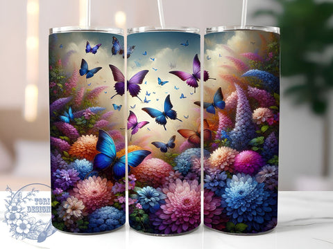 Flower Butterfly 20oz Skinny Tumbler, Butterfly Tumbler Png, Straight & Tapered Tumbler Wrap, Instant Digital Download Sublimation ToriDesigns 