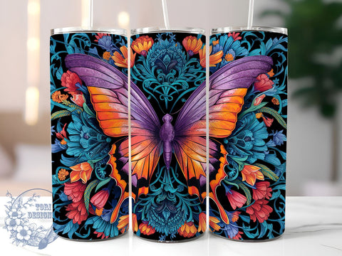 Flower Butterfly 20oz Skinny Tumbler, Butterfly Tumbler Png, Straight & Tapered Tumbler Wrap, Instant Digital Download Sublimation ToriDesigns 