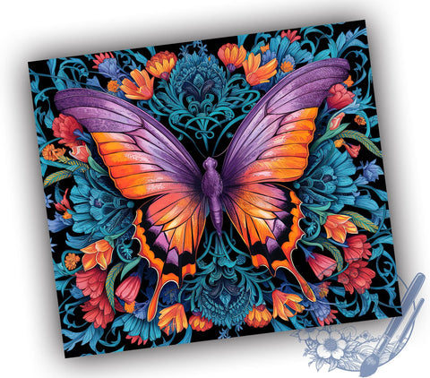 Flower Butterfly 20oz Skinny Tumbler, Butterfly Tumbler Png, Straight & Tapered Tumbler Wrap, Instant Digital Download Sublimation ToriDesigns 