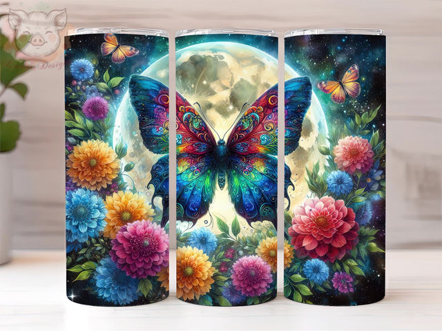 Flower Butterfly 20oz Tumbler Png, Straight & Tapered Tumbler Png, Butterfly Tumbler Png, Digital Download PNG Sublimation Lara' s Designs 