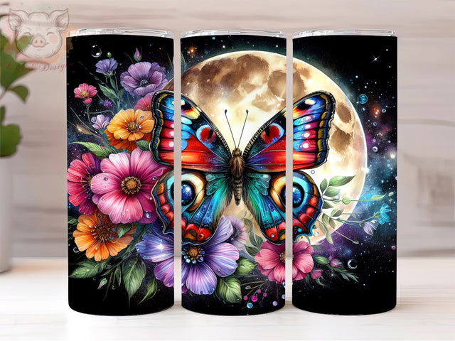 Flower Butterfly 20oz Tumbler Png, Straight & Tapered Tumbler Png, Butterfly Tumbler Png, Digital Download PNG Sublimation Lara' s Designs 