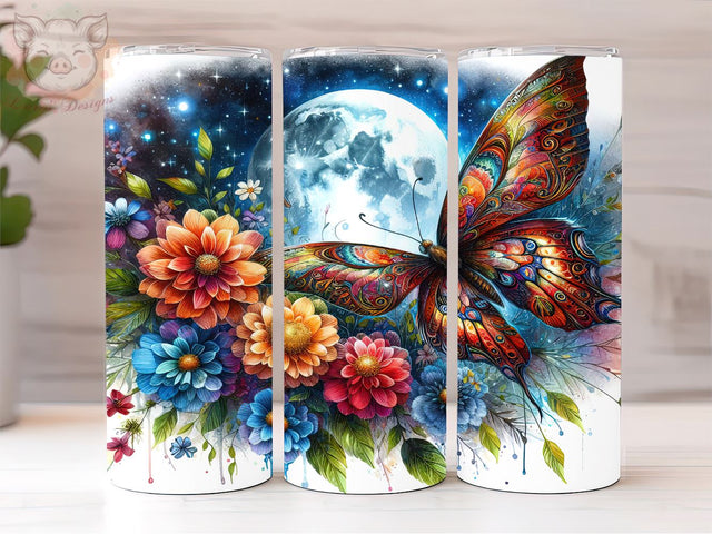 Flower Butterfly 20oz Tumbler Png, Straight & Tapered Tumbler Png, Butterfly Tumbler Png, Digital Download PNG Sublimation Lara' s Designs 