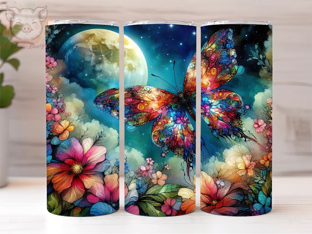 Flower Butterfly 20oz Tumbler Png, Straight & Tapered Tumbler Png, Butterfly Tumbler Png, Digital Download PNG Sublimation Lara' s Designs 