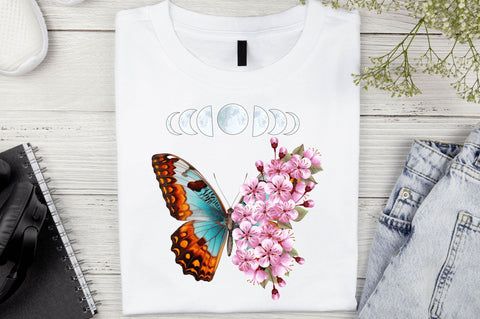 Flower Butterfly Wings Moon Sublimation Design Sublimation Regulrcrative 