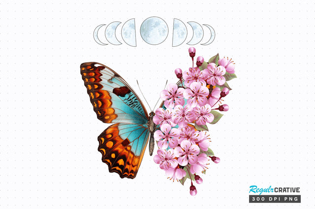 Flower Butterfly Wings Moon Sublimation Design Sublimation Regulrcrative 