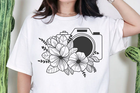 Flower Camera with Magnolia and Leaves Svg file, Floral Camera Svg, Flower Camera for shirt print, Photography svg, Camera svg, Magnolia Svg SVG DesignDestine 