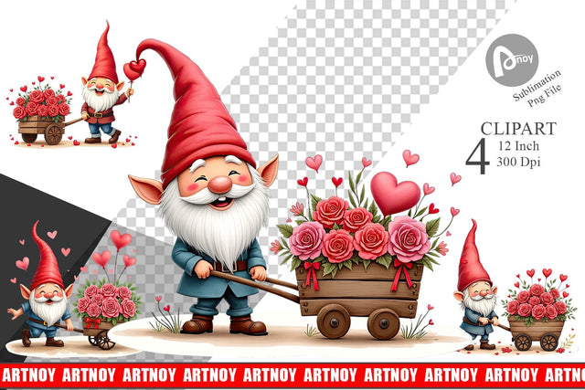 Flower Cart Gnome Clipart Sublimation artnoy 