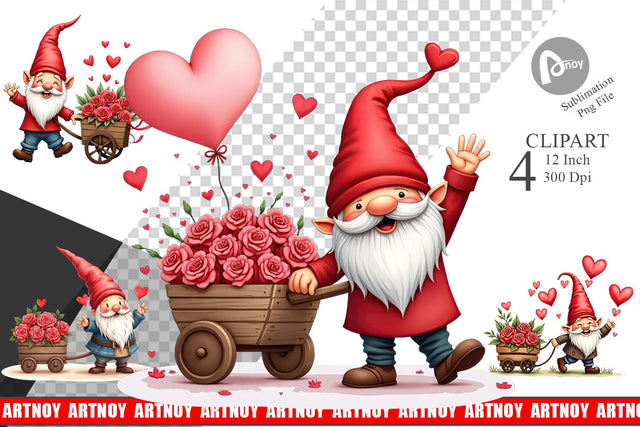 Flower Cart Gnome Clipart Sublimation artnoy 