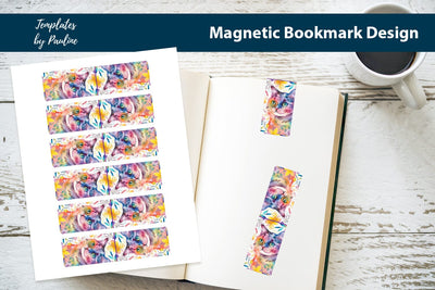 Flower Cat Printable Rectangle Magnetic Bookmark SVG Templates by Pauline 
