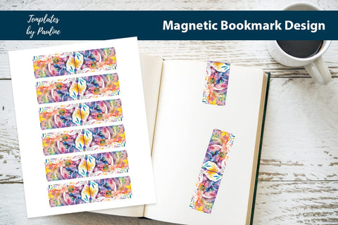 Flower Cat Printable Rectangle Magnetic Bookmark SVG Templates by Pauline 