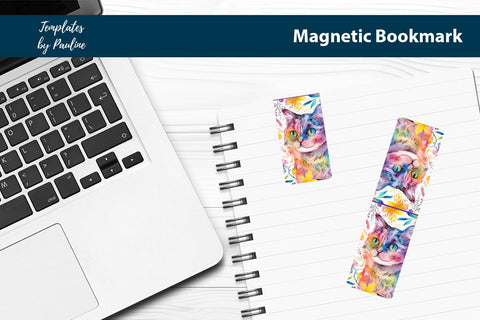 Flower Cat Printable Rectangle Magnetic Bookmark SVG Templates by Pauline 