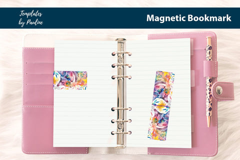 Flower Cat Printable Rectangle Magnetic Bookmark SVG Templates by Pauline 