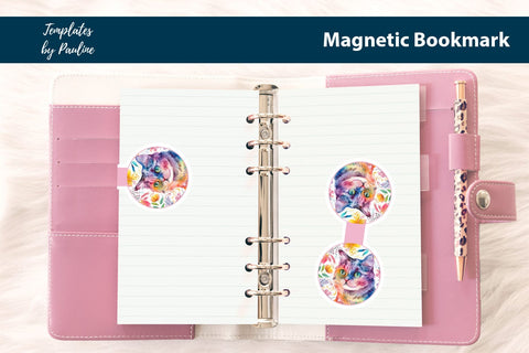 Flower Cat Printable Round Magnetic Bookmark SVG Templates by Pauline 