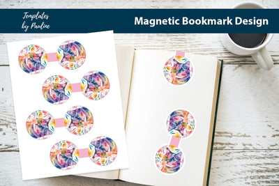 Flower Cat Printable Round Magnetic Bookmark SVG Templates by Pauline 
