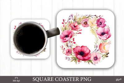 Flower Coaster PNG. Watercolor Floral Sublimation PNG Sublimation Olga Terlyanskaya 