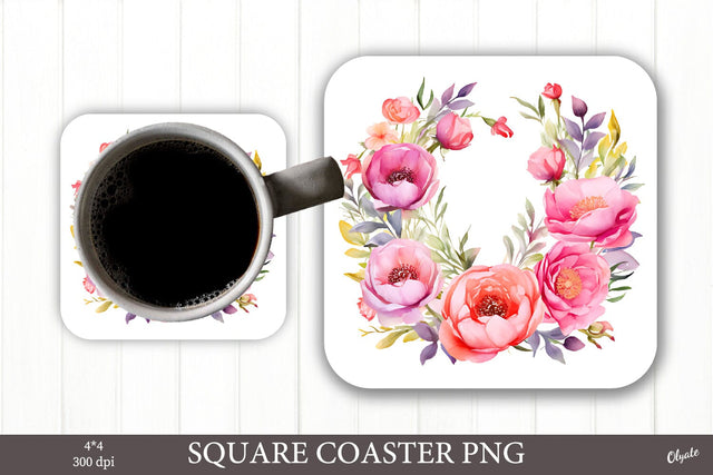 Flower Coaster PNG. Wildflower PNG. Square Coaster PNG Sublimation Olga Terlyanskaya 