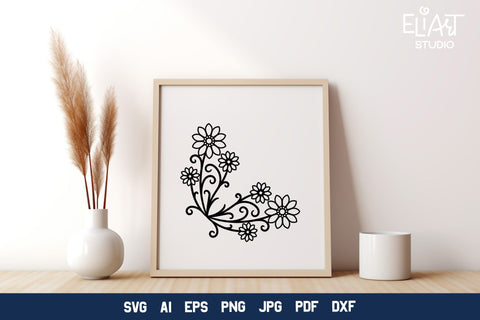 Flower Corner PNG, Floral Corner Decorative Element. SVG Elinorka 
