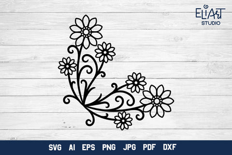 Flower Corner PNG, Floral Corner Decorative Element. SVG Elinorka 