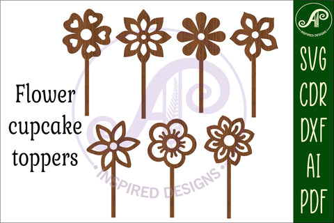 Flower cupcake toppers, 7 designs SVG laser cut SVG APInspireddesigns 