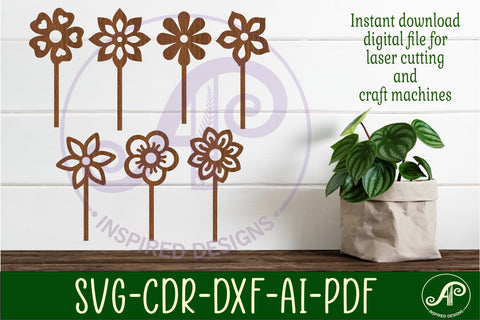 Flower cupcake toppers, 7 designs SVG laser cut SVG APInspireddesigns 