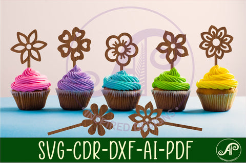 Flower cupcake toppers, 7 designs SVG laser cut SVG APInspireddesigns 
