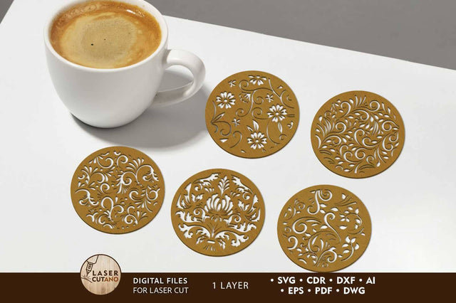Flower Cupcoasters Bundle, Onelayered Template SVG LaserCutano 