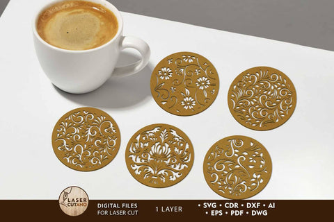Flower Cupcoasters Bundle, Onelayered Template SVG LaserCutano 