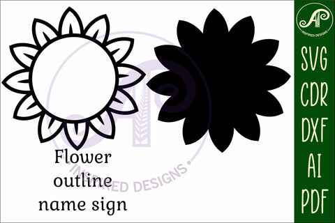 Flower design 1 outline two layer name sign SVG APInspireddesigns 