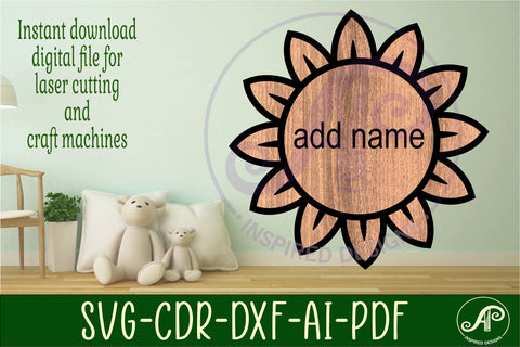Flower design 1 outline two layer name sign SVG APInspireddesigns 